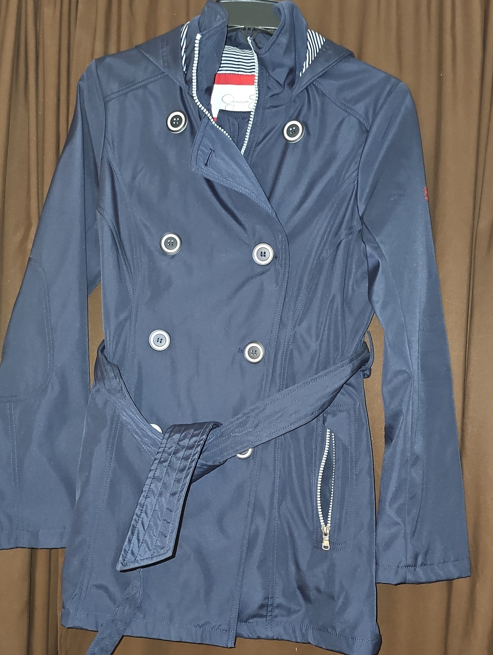 Jessica Simpson Women's Navy Double-Breasted Trench Coat with Belt